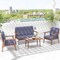 4 Piece Outdoor Acacia Wood Conversation Set With Soft Seat And Back Cushions